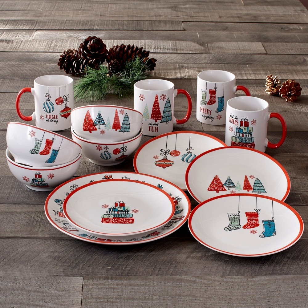 Paper Plates and Napkins Holiday Traditions Christmas Dinnerware Set Complete Bundle for 16 Guests 